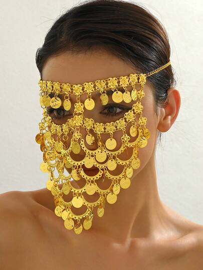 1 pièce Voile facial à gland de style moyen-oriental, masque facial exotique avec collier de pièces, décoration pour festival de performance et fête