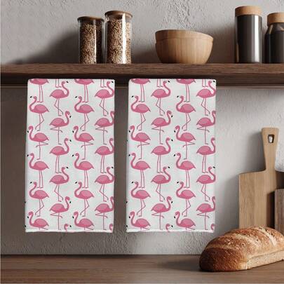 MEMNUN 2pcs Flamingo Printed Kitchen Towels, 15.75*23.62in(40*60cm) Super Soft Absorbent Microfiber Dish Towels, Hand Towels, Dish Cloths, Home Decor, Kitchen Decor, Cooking Baking Cleaning Towels, Kitchen Accessories, Machine Washable, Suitable For Dining Room, Kitchen, Home Decor And Gifts, All Season