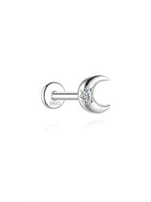 1Pc 925 Sterling Silver Moissanite Romantic Stars And Moon Stud Earring Flat Back Cartilage Helix Piercing Suitable For Women'S Daily Wear, Parties, Wedding, And Banquet Occasions - Silver - View 25