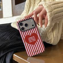1个红色条纹爱心字母设计手机壳，适用于 17 Pro Max，也适用于16/15/14 Pro Max，韩版时尚趣味手机壳，兼容11/12/13/14/15/16 Pro Max Plus，优雅设计男女皆宜，是圣诞节、情人节、复活节、婚礼季和生日送给女友的绝佳礼物 - 紅色 - 查看 6