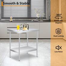 Beaully 2-Tier Stainless Steel Work Table, Heavy Duty Commercial Food Prep Table, Kitchen Utility Workstation With Rags And Gloves, For Restaurant, Hotel, Laundry, Garage, Indoor, Outdoor, BBQ - No Wheels 24*24*35in - View 5