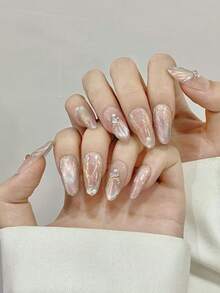 10pcs Handmade Nail Art Stickers, Detachable Acrylic Almond-Shaped Nails, Cute Minimalist Design, Iridescent, Mermaid Shell, Pearl, Hand-Painted, Suitable For New Year, Valentine's Day, Parties, Spring, Summer, Autumn, Winter, Women - Mermaid Magic - View 2