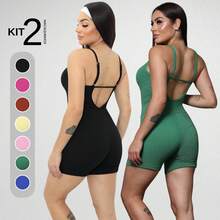Set Of 2 Ribbed Jumpsuits With Straps For Women's Gym And Sportswear - Fitness - Green - View 11