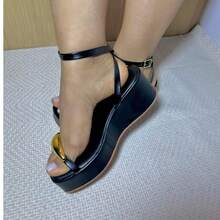Women's Comfortable High Heel Wedge Sandal, Platform, Flat, Comfortable, Women's High Heel, Wonderful, Party, Sexy, Wedding, Elegant, Stylish, ABS, Wedding, Party - ANA ABS 黑色 (AN003) - 查看 2