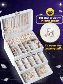 3 Layer Jewelry Box, Lockable Jewelry Holder Organizer With Jewelry Drawer, Large Jewelry Boxes & Organizer With Velvet Earring Storage, Unique Gifts For Women Mom - 1PCS - View 10