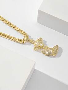 1 Peça Colar Pingente de Cruz de Jesus em Estilo Hip-Hop com Zircônia Incrustada em Cobre Estilo Clássico Europeu e Americano, Edição Limitada "Luz da Proteção", Adequado para Presentes de Natal/Ação de Graças/Halloween/Dia das Mães/Dia dos Namorados para Casais/Amigos/Crentes, Primeira Comunhão Católica, Presentes, Uso Diário e em Festivais para Oração - Ouro amarelo - Visão 2