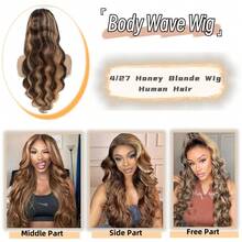 13x4 HD Lace Front Wig Human Blended Hair Body Wave 34 Inch - 200% High Density Pre-Plucked Glueless Frontal Wig For Women, Natural Look & Feel, No Glue Easy Install, Ready To Wear Daily & Special Occasion Versatile Styling Wig - SP4/27 - View 9