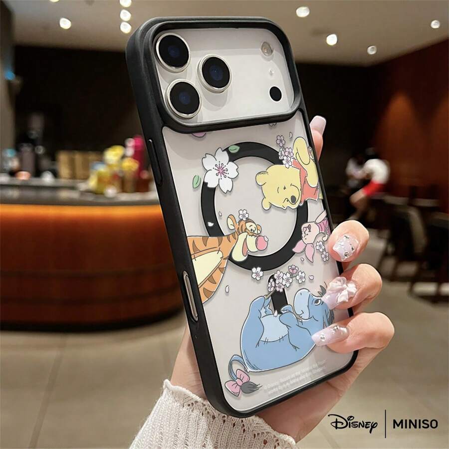 Miniso Disney Winnie The Pooh Cherry Blossom Phone Case Transparent Magnetic Shockproof Case Suitable For Iphone 17 Pro Max/17 Pro/17 Air/17/16/15/14/13/12/11/X/XS Pro/Pro Max Series Iphone 17 Pro Max Case Iphone 17 Pro Case Iphone 17 Case Stocking Stuffers The Girlfriend - 黑色 - 查看 1