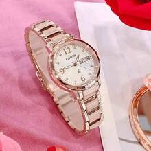 CITIZEN Đồng hồ Seiko XC Series chạy bằng năng lượng mặt trời, vỏ thép không gỉ, máy quartz năng lượng mặt trời, kiểu dáng Nhật Bản/Hàn Quốc, đường kính 32mm dành cho nữ. - Hoa hồng vàng - Xem 6