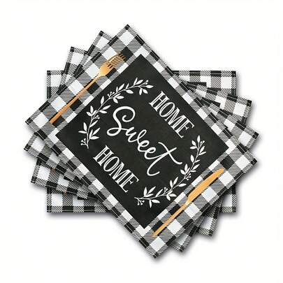4pcs Black & White Plaid Letter Placemats, Washable, Suitable For Holiday Parties, Home Decor, Kitchen Tables, Rectangular Dining Room, Make Your Dining Room & Kitchen More Beautiful, Great Birthday Or Housewarming Gift For Family And Friends