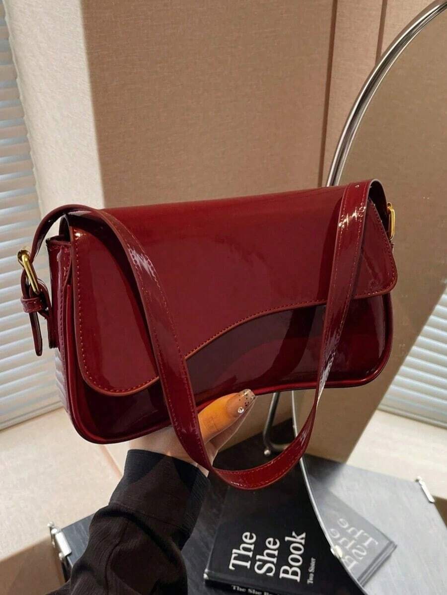 Lightweight,Business Casual Minimalist Flap Square Bag For Teen Girls Women College Students,Rookies & White-Collar Workers Perfect For Office,College,Work ,Business,Commute,Outdoors, Travel, Outings - 紅色 - 查看 1
