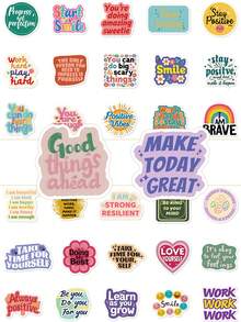 50pcs Positive Affirmation Stickers Inspirational English Aesthetic For Journal, Phone Case, Tablet, Water Bottle, Desk, Luggage, Waterproof Decals - Multicolor - View 1