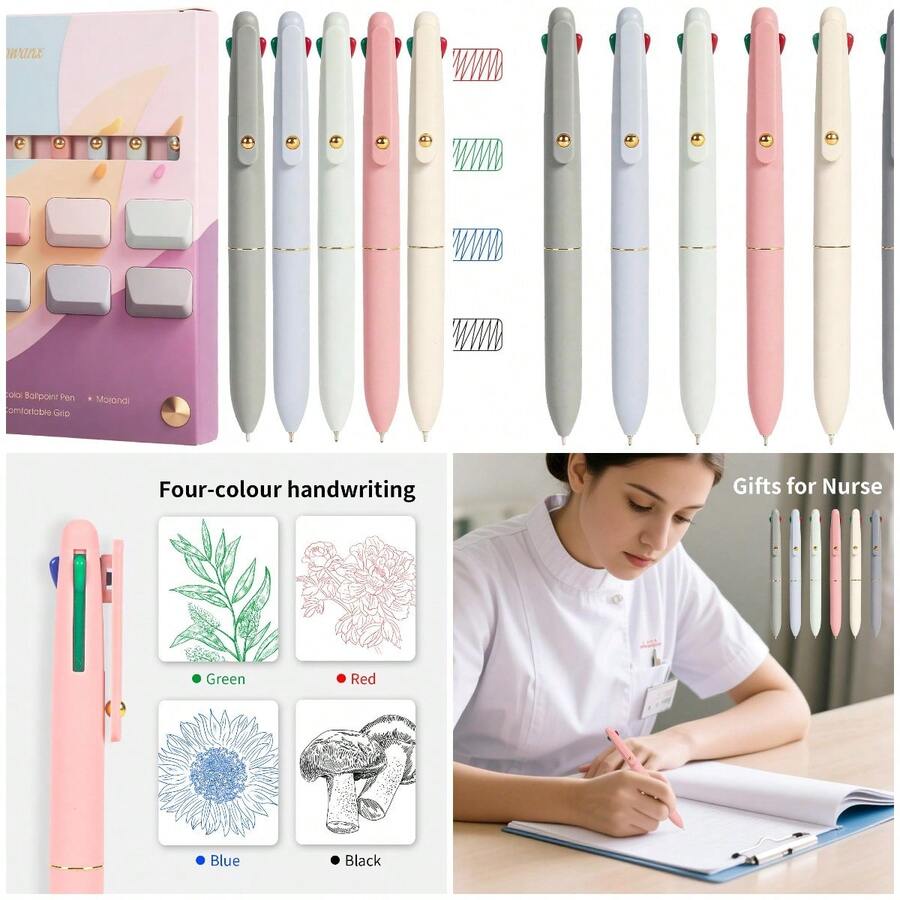 Multicolor Pens, 4-In-1 Colored Ballpoint Pen 0.5mm Fine Point Smooth Writing,Nurse Accessories For Work,Gifts For Teen Girls,6- - 長方形 - 查看 1