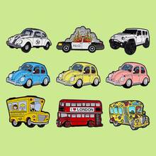 Vintage London Bus Enamel Badge, Cartoon Car Yellow School Bus Brooch Metal Pin, Backpack Clothing Accessory, Friend Gift - Black - View 2