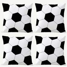 1pc Football Themed Throw Pillow Cover, 17.7x17.7 Inches - Soft Peach Velvet Polyester, Zippered, Machine Washable, Suitable For Home And Office Decor, No Pillow Insert - Black and White - View 17