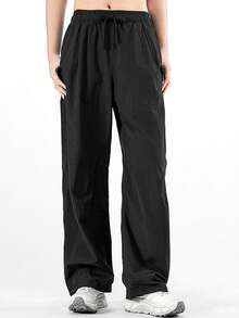 Women's Summer Quick Dry Pants Adjustable Ankle Cuff Ice Silk Breathable Loose Outdoor Hiking Casual Long Pants - Black - View 7