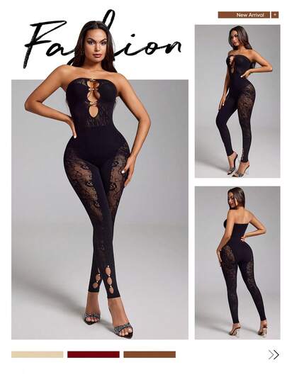 Bộ đồ liền thân không dây vai, co giãn, khoét lỗ, thời trang dành cho nữ, thích hợp đi hộp đêm.