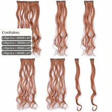 7pcs/Set Curly Hair Extensions, Corn Silk Hair Pieces, Ombre Wavy Hair Clip-In Extensions - Dark Brown - View 3