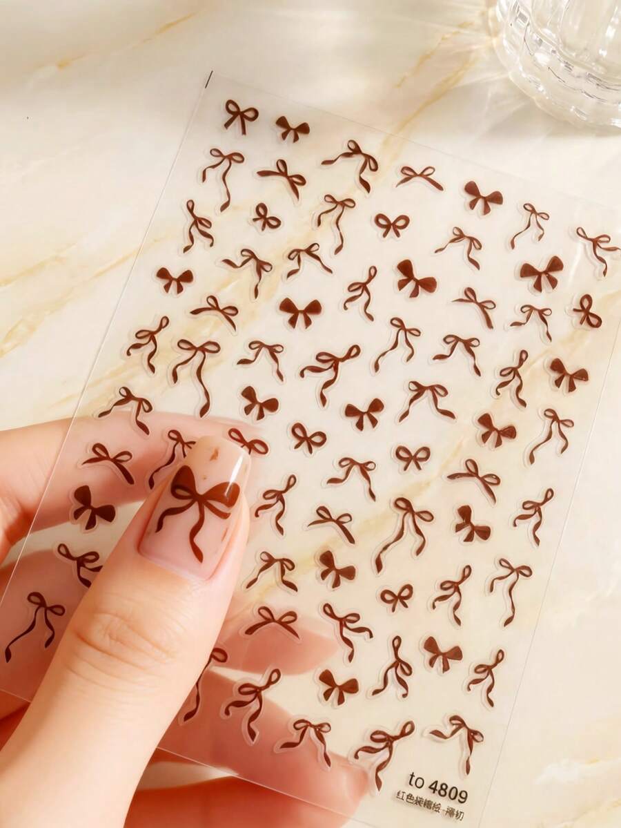 1 Sheet 5D Nail Stickers, Pink, White, Black Bowknot Ribbon Self-Adhesive Nail Art Decorations Nails - Multicolor - View 1