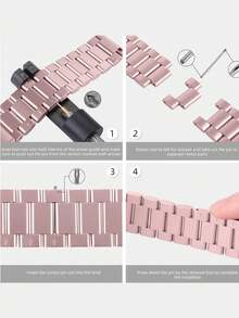1条不锈钢表带，20mm/22mm，玫瑰粉色。智能手表表带，兼容三星Galaxy Watch 7/6/5/4 Classic、Gear S3、华为Watch GT 4/3、GTR。奢华机械表表带替换装。时尚石英表表带腕带。实心金属链式表带，带快拆扣。商务运动日常佩戴。男女生日礼物的完美之选。 - 粉色 - 查看 9