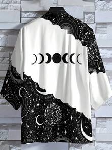 Mysterious Moon & Star Style Black-White Moon & Star Print Men's Loose Kimono Cardigan - Nhiều màu - Xem 4