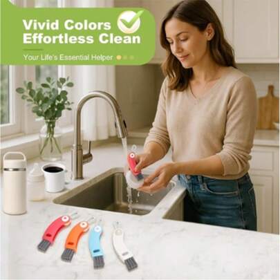 1 pieza Cepillo de limpieza multifuncional 3 en 1, apto para cocina y baño, puede limpiar botellas, espacios y tazas, portátil sin electricidad, nuevo diseño con gancho colgante, mango ergonómico, agarre de plástico resistente