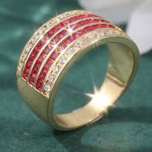 Women's Vintage Wide Copper Ring, Inlaid With Multiple Rows Of Synthetic Cubic Zirconia, Suitable For Daily Wear, Festivals, Weddings And Parties - Gold - View 5