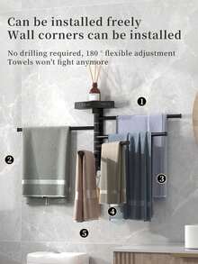 免钻孔壁挂式双层毛巾架 - 重型金属黑色浴室毛巾杆，节省空间的淋浴收纳架，可放置毛巾、浴袍和拖鞋（安装简便，现代设计） - A - 查看 1
