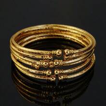 6件套3毫米非洲手镯，迪拜手镯，多种颜色，金色，中东风格，婚礼首饰，礼品 - 金黃色 - 查看 6