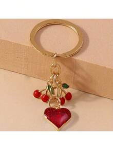 1pc Cherry Heart Shaped Keychain, Unisex Daily Wear Key Chain, Bag Accessory Pendant, Perfect Birthday/Valentine's Day Gift - Multicolor - View 2