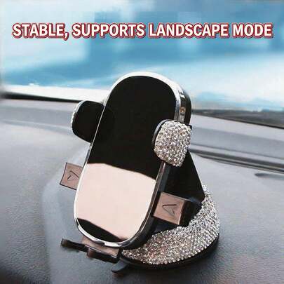 Bling Bling Horizontal Car Phone Holder, Suction Cup Dashboard Mount Multi-Function Navigation Bracket