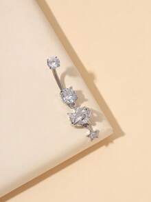 1件时尚钛金肚脐环，长款，适合日常佩戴 - 銀色 - 查看 4