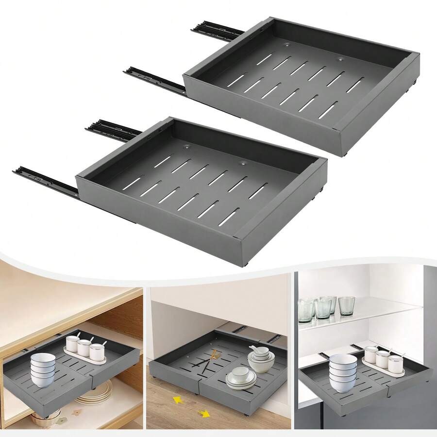 SENDERPICK 2PCS Pull Out Cabinet Drawer Telescopic Drawer Extendable Cabinet Drawer - 2PCS - View 1