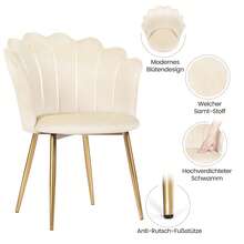 Dressing Table Chair, Velvet Armchair With Golden Metal Legs, Elegant Shell Chair, Upholstered Chair For The Living Room, Comfortable Lounge Chair, Armchair In A Modern Design - 米色 - 查看 3