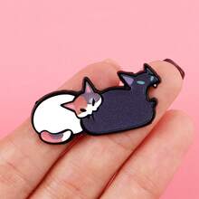 Lindo broche de metal con diseños de nutrias, gatos, sardinas de dibujos animados, ranas, zarigüeyas y frases sobre animales, para decorar ropa, mochilas, joyas y hacer regalos a amigos - Negro - Ver 7