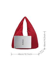 Bolso de hombro de gran capacidad con múltiples bolsillos de unicolor y de moda - Rojo - Ver 5