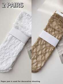 1/2/3/5 đôi tất dài đến đầu gối bằng ren Pháp cổ điển, mỏng, khoét lỗ dành cho nữ, phù hợp với giày Mary Jane. - Nhiều màu - Xem 14