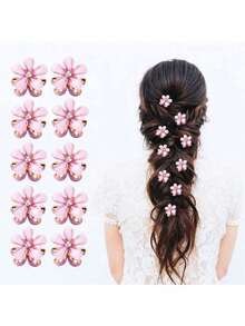 10pcs/5pcs Mini Cute Flower Shaped Hair Clips, Multi-Color Crystal Hair Clips, Suitable For Long Braided Hairstyles, Floral Hair Pins, Women Hair Accessories (10pcs - Purple) - Purple - View 8