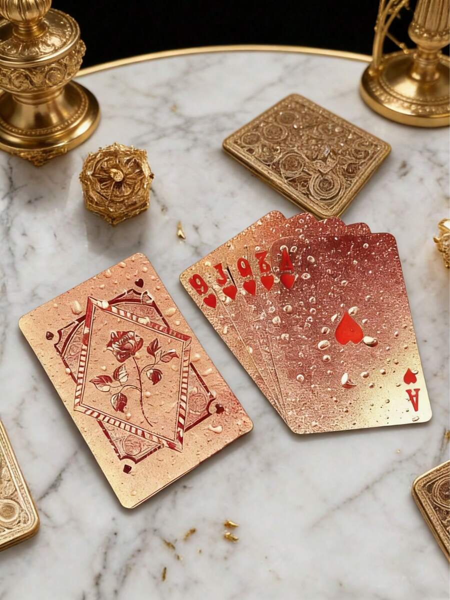 1pc, Waterproof 24K Gold-Plated Playing Cards With Black Gold Plastic Foil Surface, Waterproof Playing Cards, Magic Performances, Collectible Party Cards, Valentine's Day, New Year, Halloween Gifts, Special Collectible Cards, Holiday Party Gifts, Excellent Products - Multicolor - View 1
