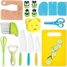 17pcs Kitchen Knife Set, Essential Cooking Tools, Mini Chef Knife Set Including Plastic & Wooden Knives, Wavy Knife, Sandwich Cutter, Peeler, Cutting Board, Suitable For Birthday Gift - Multicolor - View 9
