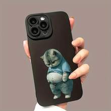 エンジェルアイズ ソフトフォンケース、大きいきなお腹の猫のハンドルUVプリントマットフォンカバー、360DOOフルプロテクション、 11、12、13、14、15Pro Max、16、XR、X/XS、7、8 Plus、SE、Miniなどのスマートフォンに対応 - ブラック - チェックする 1