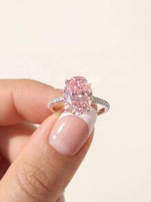 MADEONE 1 Stück 925 Sterling Silber 8*12mm 4-Krallen Birnenform Kubikzirkonia Ring, Modeschmuck Geschenk für Frauen zur Hochzeit oder Jahrestag, exquisiter Schmuck, Alltagsdekoration - rosa Stein - Übersicht 3