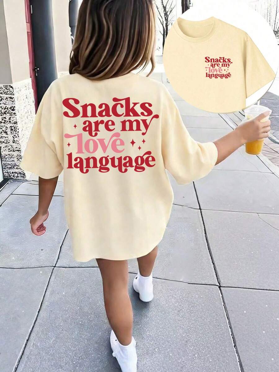 Tween Girls Casual Fun Print Crew Neck Short Sleeve T-Shirt Summer Top - Apricot - View 1