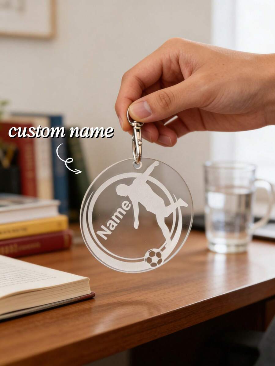 1 pieza Llavero personalizado de fútbol con texto personalizado, perfecto para el día del juego y para llevar a diario - Multicolor - Ver 1