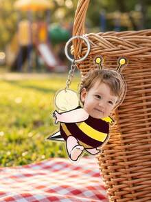 1个定制蜜蜂头像钥匙扣，可爱卡通蜜蜂亚克力钥匙扣挂件，可定制姓名，轻巧耐用，便携配件，适合儿童、情侣和朋友，生日礼物、节日礼物，钥匙扣背包装饰 - 彩色 - 查看 5