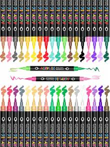 Bộ bút vẽ màu acrylic 24/48/72/96/144/240 màu, 12/24/36/48/72/120 bút vẽ màu acrylic hai đầu, hai màu, thích hợp cho giấy, thủy tinh, sỏi, kim loại, nhựa, gỗ, trứng, gốm sứ, vải. - Nhiều màu - Xem 8