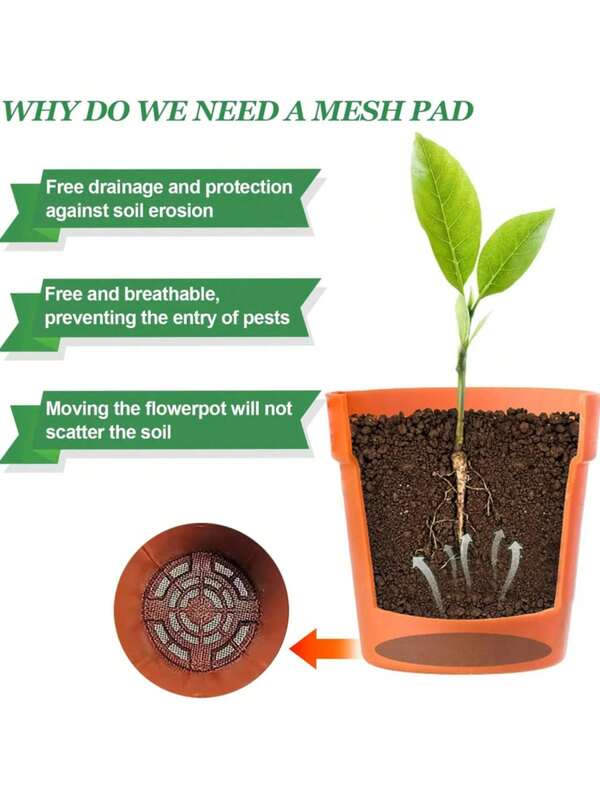 50PCS Pot Hole Mesh Pad Mat Grid Round Drainage Hole Screen For Pot Bottom Prevent Soil Loss Anti Bonsai Flower Plant Gardening Tools