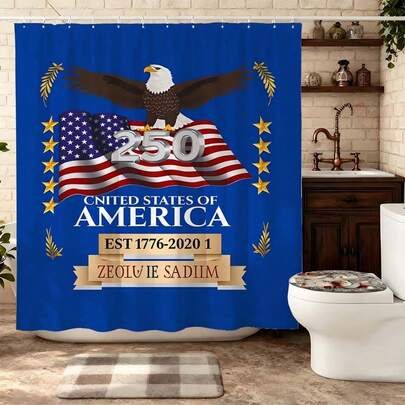 Eagle Flag 250th Anniversary Shower Curtain 180x180cm Polyester Waterproof Mildewproof Thickened Washable Patriotic Style Bathroom Partition Curtain With Bald Eagle And Flag Print For 1776-2026 Home Apartment Dorm Hotel Bath Decor Essential Elegant Bath Accessory
