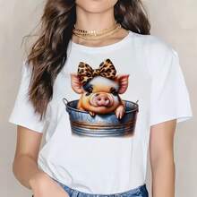 1个/2个/3个豹纹蝴蝶结小猪热转印布贴，DIY熨烫布贴，适用于T恤、连帽衫、棒球帽、帆布包 - L+S - 查看 5