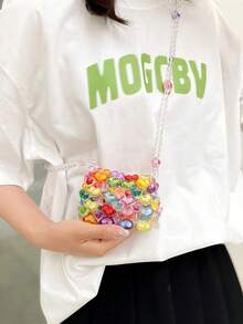 New Mini Cute Acrylic Crossbody Bag Colorful Beaded Handbag, Colorful Purse For Women,Valentine's Day Gift Colorful Beaded Heart Bag For Women Y2K Aesthetic Handmade Love Shaped Crossbody Purse Sparkly Transparent Chain Shoulder Bag Fashion Party Mini Bead Bag - 彩色 - 查看 5